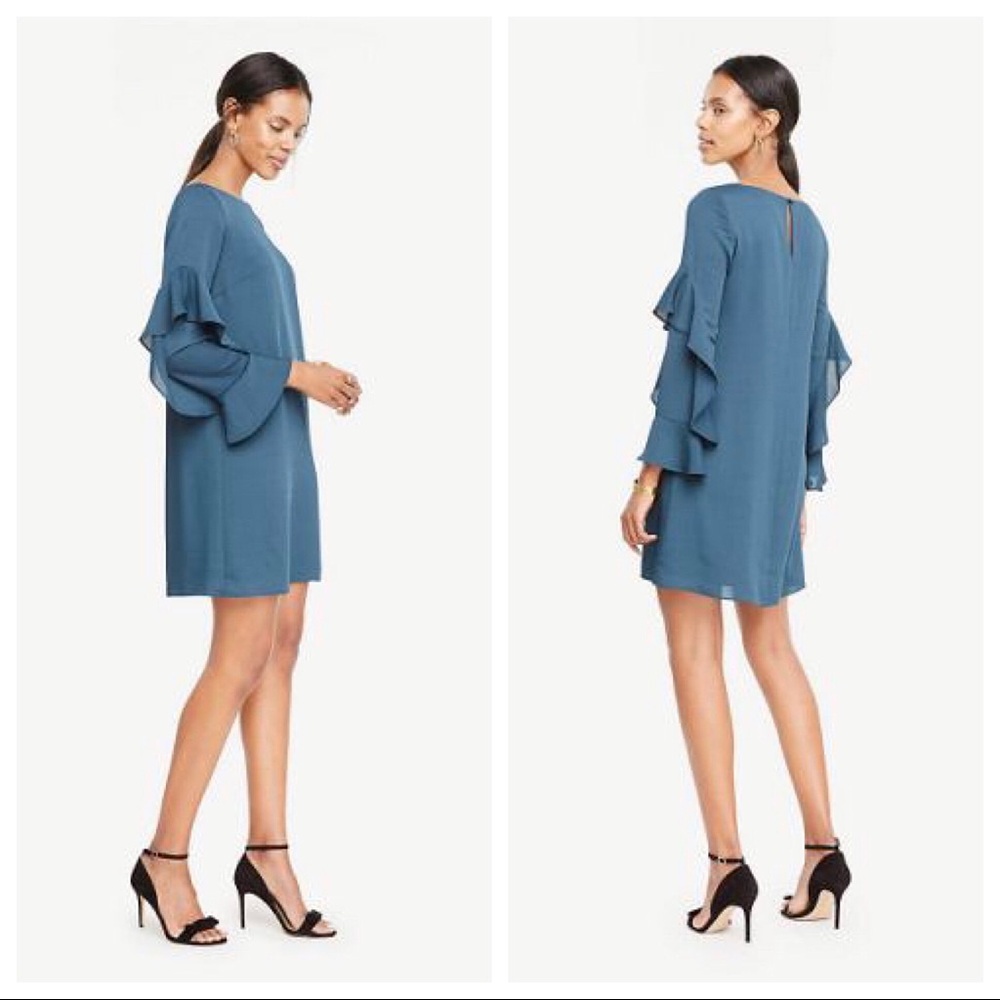 NWT Ann Taylor Cascade Ruffle Sleeve Shift Dress